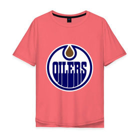 Мужская футболка хлопок Oversize с принтом Edmonton Oilers в Екатеринбурге, 100% хлопок | свободный крой, круглый ворот, “спинка” длиннее передней части | edmonton oilers | nhl | нхл | хокей | хоккей | эдмонтон ойлерс
