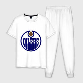 Мужская пижама хлопок с принтом Edmonton Oilers в Екатеринбурге, 100% хлопок | брюки и футболка прямого кроя, без карманов, на брюках мягкая резинка на поясе и по низу штанин
 | edmonton oilers | nhl | нхл | хокей | хоккей | эдмонтон ойлерс