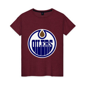 Женская футболка хлопок с принтом Edmonton Oilers в Екатеринбурге, 100% хлопок | прямой крой, круглый вырез горловины, длина до линии бедер, слегка спущенное плечо | edmonton oilers | nhl | нхл | хокей | хоккей | эдмонтон ойлерс