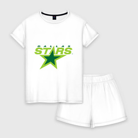 Женская пижама с шортиками хлопок с принтом Dallas Stars в Екатеринбурге, 100% хлопок | футболка прямого кроя, шорты свободные с широкой мягкой резинкой | dallas stars | nhl | даллас старс | нхл | хоккей | хоккейная лига