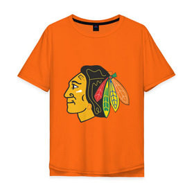 Мужская футболка хлопок Oversize с принтом Chicago Blackhawks в Екатеринбурге, 100% хлопок | свободный крой, круглый ворот, “спинка” длиннее передней части | chicago blackhawks | nhl | нхл | хоккей | чикаго блэкхоукс | чикаго хоккей