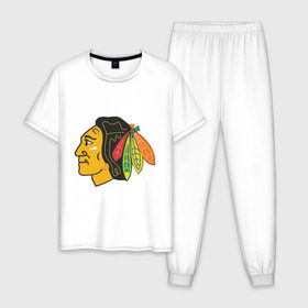 Мужская пижама хлопок с принтом Chicago Blackhawks в Екатеринбурге, 100% хлопок | брюки и футболка прямого кроя, без карманов, на брюках мягкая резинка на поясе и по низу штанин
 | chicago blackhawks | nhl | нхл | хоккей | чикаго блэкхоукс | чикаго хоккей