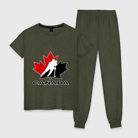 Женская пижама хлопок с принтом Canada в Екатеринбурге, 100% хлопок | брюки и футболка прямого кроя, без карманов, на брюках мягкая резинка на поясе и по низу штанин | canada | hockey | nhl | канада | лига | нхл | хокей | хокейнаялига | хоккей | хоккейная лига