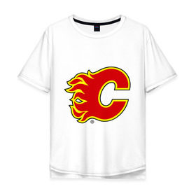Мужская футболка хлопок Oversize с принтом Calgary Flames в Екатеринбурге, 100% хлопок | свободный крой, круглый ворот, “спинка” длиннее передней части | calgary flames | nhl | гелери флеймс | нхл | хоккей | хоккейная лига