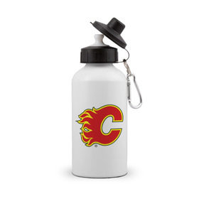 Бутылка спортивная с принтом Calgary Flames в Екатеринбурге, металл | емкость — 500 мл, в комплекте две пластиковые крышки и карабин для крепления | Тематика изображения на принте: calgary flames | nhl | гелери флеймс | нхл | хоккей | хоккейная лига