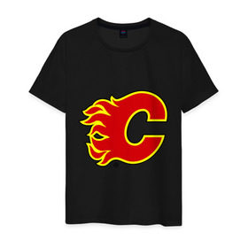 Мужская футболка хлопок с принтом Calgary Flames в Екатеринбурге, 100% хлопок | прямой крой, круглый вырез горловины, длина до линии бедер, слегка спущенное плечо. | calgary flames | nhl | гелери флеймс | нхл | хоккей | хоккейная лига