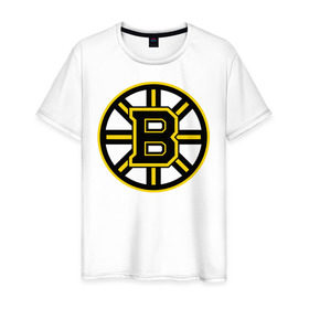 Мужская футболка хлопок с принтом Boston Bruins в Екатеринбурге, 100% хлопок | прямой крой, круглый вырез горловины, длина до линии бедер, слегка спущенное плечо. | Тематика изображения на принте: нхл | хоккейная лига