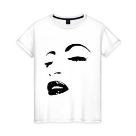 Женская футболка хлопок с принтом Лицо в Екатеринбурге, 100% хлопок | прямой крой, круглый вырез горловины, длина до линии бедер, слегка спущенное плечо | глаза | губы | девушка | лицо