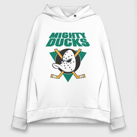 Женское худи Oversize хлопок с принтом Anaheim Mighty Ducks в Екатеринбурге, френч-терри — 70% хлопок, 30% полиэстер. Мягкий теплый начес внутри —100% хлопок | боковые карманы, эластичные манжеты и нижняя кромка, капюшон на магнитной кнопке | anaheim mighty ducks | майти дакс | национальная лига калифорнии | хокей | хоккей