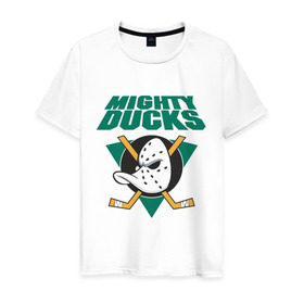 Мужская футболка хлопок с принтом Anaheim Mighty Ducks в Екатеринбурге, 100% хлопок | прямой крой, круглый вырез горловины, длина до линии бедер, слегка спущенное плечо. | Тематика изображения на принте: anaheim mighty ducks | майти дакс | национальная лига калифорнии | хокей | хоккей