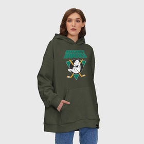 Худи SuperOversize хлопок с принтом Anaheim Mighty Ducks в Екатеринбурге, 70% хлопок, 30% полиэстер, мягкий начес внутри | карман-кенгуру, эластичная резинка на манжетах и по нижней кромке, двухслойный капюшон
 | anaheim mighty ducks | майти дакс | национальная лига калифорнии | хокей | хоккей