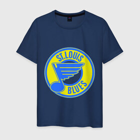 Мужская футболка хлопок с принтом St.luis blues в Екатеринбурге, 100% хлопок | прямой крой, круглый вырез горловины, длина до линии бедер, слегка спущенное плечо. | nhl | st.luis blues | лига | национальная лига | нхл | хоккей | хоккейная лига