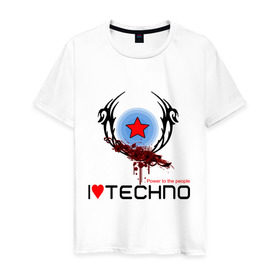 Мужская футболка хлопок с принтом I love techno (4) в Екатеринбурге, 100% хлопок | прямой крой, круглый вырез горловины, длина до линии бедер, слегка спущенное плечо. | Тематика изображения на принте: love techno | techno | люблю техно | техно | я люблю | я люблю техно