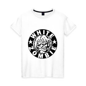 Женская футболка хлопок с принтом White Zombie в Екатеринбурге, 100% хлопок | прямой крой, круглый вырез горловины, длина до линии бедер, слегка спущенное плечо | белый | зомби