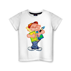 Детская футболка хлопок с принтом Мальчик-ученик в Екатеринбурге, 100% хлопок | круглый вырез горловины, полуприлегающий силуэт, длина до линии бедер | мальчик | учебники | ученик | школьник