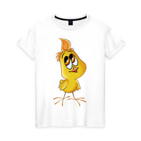 Женская футболка хлопок с принтом Цыпленок-девочка в Екатеринбурге, 100% хлопок | прямой крой, круглый вырез горловины, длина до линии бедер, слегка спущенное плечо | мальчик | цыпа | цыпленок