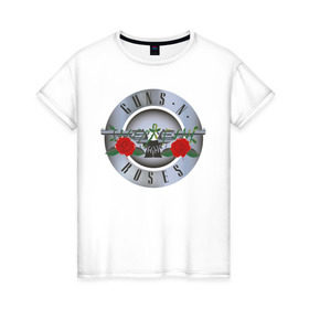 Женская футболка хлопок с принтом Guns`n`Roses в Екатеринбурге, 100% хлопок | прямой крой, круглый вырез горловины, длина до линии бедер, слегка спущенное плечо | guns | gunsnroses | metall | rock | roses | метал | металл | рок