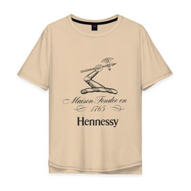 Мужская футболка хлопок Oversize с принтом Hennessy в Екатеринбурге, 100% хлопок | свободный крой, круглый ворот, “спинка” длиннее передней части | Тематика изображения на принте: cognac | hennessy | бар | бармен | коньяк | хеннесси