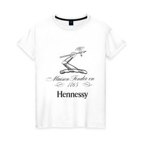 Женская футболка хлопок с принтом Hennessy в Екатеринбурге, 100% хлопок | прямой крой, круглый вырез горловины, длина до линии бедер, слегка спущенное плечо | Тематика изображения на принте: cognac | hennessy | бар | бармен | коньяк | хеннесси