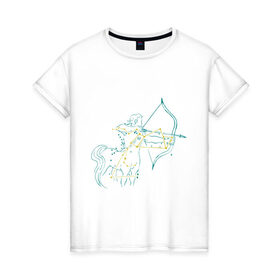 Женская футболка хлопок с принтом Стрелец-Зодиак в Екатеринбурге, 100% хлопок | прямой крой, круглый вырез горловины, длина до линии бедер, слегка спущенное плечо | 