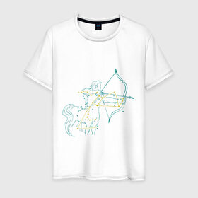 Мужская футболка хлопок с принтом Стрелец-Зодиак в Екатеринбурге, 100% хлопок | прямой крой, круглый вырез горловины, длина до линии бедер, слегка спущенное плечо. | 