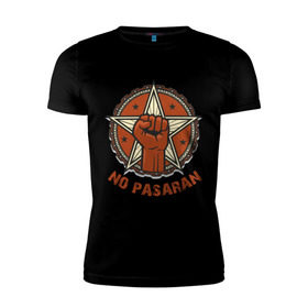 Мужская футболка премиум с принтом No Pasaran в Екатеринбурге, 92% хлопок, 8% лайкра | приталенный силуэт, круглый вырез ворота, длина до линии бедра, короткий рукав | cuba | no pasaran | гевара | куба | но пасаран | революция | свобода | че