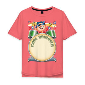 Мужская футболка хлопок Oversize с принтом Cool Drummer в Екатеринбурге, 100% хлопок | свободный крой, круглый ворот, “спинка” длиннее передней части | Тематика изображения на принте: барабанщик | музыка | музыкант | ударник