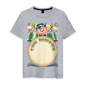 Мужская футболка хлопок с принтом Cool Drummer в Екатеринбурге, 100% хлопок | прямой крой, круглый вырез горловины, длина до линии бедер, слегка спущенное плечо. | Тематика изображения на принте: барабанщик | музыка | музыкант | ударник