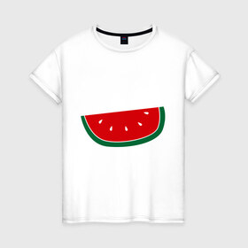 Женская футболка хлопок с принтом Watermelon в Екатеринбурге, 100% хлопок | прямой крой, круглый вырез горловины, длина до линии бедер, слегка спущенное плечо | watermelon | арбуз | долька арбуза | фрукт | ягода