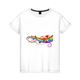 Женская футболка хлопок с принтом Разноцветная любовь в Екатеринбурге, 100% хлопок | прямой крой, круглый вырез горловины, длина до линии бедер, слегка спущенное плечо | радуга | сердечки | сердца | узоры.ю сердце | цветной | яркий