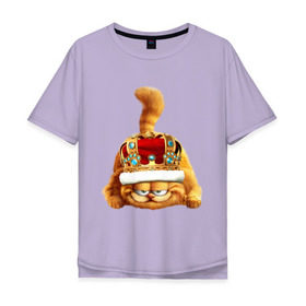 Мужская футболка хлопок Oversize с принтом Гарфилд (2) в Екатеринбурге, 100% хлопок | свободный крой, круглый ворот, “спинка” длиннее передней части | Тематика изображения на принте: гарфилд garfield | король | корона | кот | царь