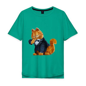 Мужская футболка хлопок Oversize с принтом Гарфилд (4) в Екатеринбурге, 100% хлопок | свободный крой, круглый ворот, “спинка” длиннее передней части | garfield | гарфилд | кот гарфилд | коты | кошки | мультик | фильм