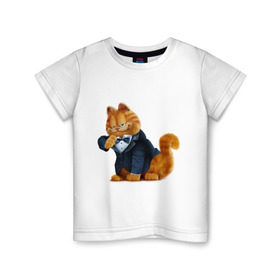 Детская футболка хлопок с принтом Гарфилд (4) в Екатеринбурге, 100% хлопок | круглый вырез горловины, полуприлегающий силуэт, длина до линии бедер | garfield | гарфилд | кот гарфилд | коты | кошки | мультик | фильм