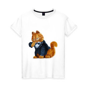 Женская футболка хлопок с принтом Гарфилд (4) в Екатеринбурге, 100% хлопок | прямой крой, круглый вырез горловины, длина до линии бедер, слегка спущенное плечо | garfield | гарфилд | кот гарфилд | коты | кошки | мультик | фильм