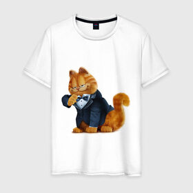 Мужская футболка хлопок с принтом Гарфилд (4) в Екатеринбурге, 100% хлопок | прямой крой, круглый вырез горловины, длина до линии бедер, слегка спущенное плечо. | garfield | гарфилд | кот гарфилд | коты | кошки | мультик | фильм