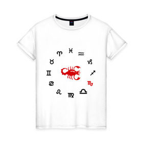 Женская футболка хлопок с принтом Скорпион (5) в Екатеринбурге, 100% хлопок | прямой крой, круглый вырез горловины, длина до линии бедер, слегка спущенное плечо | zodiac | гороскоп | знак зодиака | знаки зодиака | скрпион