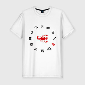 Мужская футболка премиум с принтом Скорпион (5) в Екатеринбурге, 92% хлопок, 8% лайкра | приталенный силуэт, круглый вырез ворота, длина до линии бедра, короткий рукав | zodiac | гороскоп | знак зодиака | знаки зодиака | скрпион