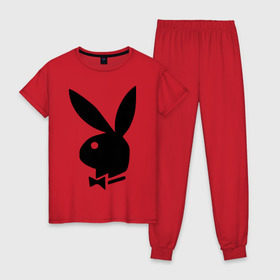 Женская пижама хлопок с принтом Playboy в Екатеринбурге, 100% хлопок | брюки и футболка прямого кроя, без карманов, на брюках мягкая резинка на поясе и по низу штанин | кролик | плейбой