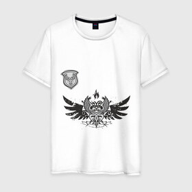 Мужская футболка хлопок с принтом Кельтский орнамент в Екатеринбурге, 100% хлопок | прямой крой, круглый вырез горловины, длина до линии бедер, слегка спущенное плечо. | Тематика изображения на принте: кельты | крылья | трайбл