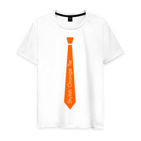 Мужская футболка хлопок с принтом Стильный оранжевый галстук в Екатеринбурге, 100% хлопок | прямой крой, круглый вырез горловины, длина до линии бедер, слегка спущенное плечо. | гастук | оранжевый | стиль | стильный