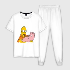 Мужская пижама хлопок с принтом Гомер и свинья в Екатеринбурге, 100% хлопок | брюки и футболка прямого кроя, без карманов, на брюках мягкая резинка на поясе и по низу штанин
 | Тематика изображения на принте: гомер