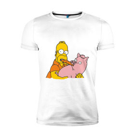 Мужская футболка премиум с принтом Гомер и свинья в Екатеринбурге, 92% хлопок, 8% лайкра | приталенный силуэт, круглый вырез ворота, длина до линии бедра, короткий рукав | гомер