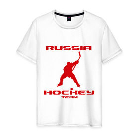 Мужская футболка хлопок с принтом Хоккей (13) в Екатеринбурге, 100% хлопок | прямой крой, круглый вырез горловины, длина до линии бедер, слегка спущенное плечо. | Тематика изображения на принте: hockey | nhl | лига | нхл | россия | хокей | хоккей