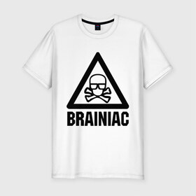 Мужская футболка премиум с принтом Brainiac в Екатеринбурге, 92% хлопок, 8% лайкра | приталенный силуэт, круглый вырез ворота, длина до линии бедра, короткий рукав | Тематика изображения на принте: brainiac | брейниак | комиксы | мозг | череп