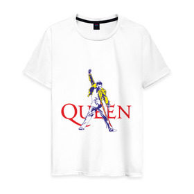 Мужская футболка хлопок с принтом Queen(2) в Екатеринбурге, 100% хлопок | прямой крой, круглый вырез горловины, длина до линии бедер, слегка спущенное плечо. | rock | классический рок | куин | меркури | меркьюри | рок | фредди | фреди