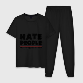 Мужская пижама хлопок с принтом Hate People в Екатеринбурге, 100% хлопок | брюки и футболка прямого кроя, без карманов, на брюках мягкая резинка на поясе и по низу штанин
 | hate people | люди | ненавижу людей | ненависть | ничего личного | общество | социопат
