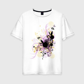 Женская футболка хлопок Oversize с принтом 2 rabbit in flowers в Екатеринбурге, 100% хлопок | свободный крой, круглый ворот, спущенный рукав, длина до линии бедер
 | flowers | playboy | зайчик | плейбой | цветы