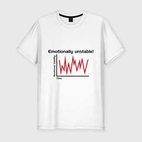 Мужская футболка премиум с принтом Emotionally Unstable! в Екатеринбурге, 92% хлопок, 8% лайкра | приталенный силуэт, круглый вырез ворота, длина до линии бедра, короткий рукав | Тематика изображения на принте: pulse | кардиограмма | пульс | ритм сердца | сердце