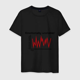 Мужская футболка хлопок с принтом Emotionally Unstable! в Екатеринбурге, 100% хлопок | прямой крой, круглый вырез горловины, длина до линии бедер, слегка спущенное плечо. | Тематика изображения на принте: pulse | кардиограмма | пульс | ритм сердца | сердце