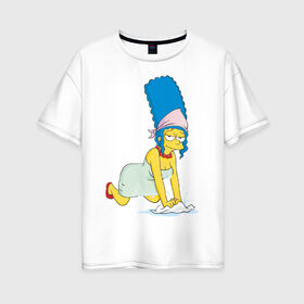 Женская футболка хлопок Oversize с принтом Мардж в Екатеринбурге, 100% хлопок | свободный крой, круглый ворот, спущенный рукав, длина до линии бедер
 | simpsons | мардж | симпсоны | симсоны